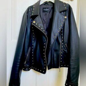 GUESS Studded Vegan Leather Jacket - Black